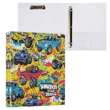 Imagem de STAYTOP Organizador de fichário redondo de caminhão estilo grafite, fichário de 3 anéis com prancheta (carta A4), fichário fofo para material de escritório escolar