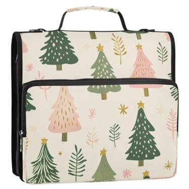 Imagem de CEBUGI Fichário de 3 anéis com zíper com alça de ombro, pasta de arquivo expansível de 3,8 cm, anéis D, para escola, escritório, linda árvore de Natal