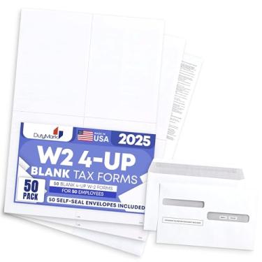 Imagem de Kit de formulários fiscais W2 4 Up 2024,50 em branco, com envelopes autoselados, instruções na parte de trás dos formulários, ótimo para QuickBooks e software de contabilidade, ideia para arquivamento