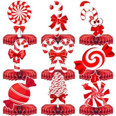 Imagem de 9 Pcs Christmas Candy Cane Honeycomb Centerpieces, Christmas Party Favors Birthday Party Decorations Candy Cane Centerpieces Decorations for Christmas Home Candyland Winter Holiday