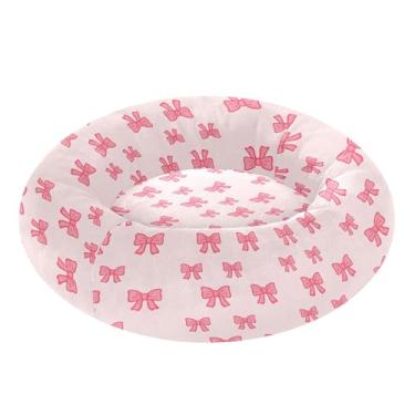 Imagem de SEHANY Cama fofa para cachorro rosquinha com laço rosa removível e lavável, pequena cama redonda para gatos, cama fofa super macia para animais de estimação com fundo antiderrapante para cães pequenos