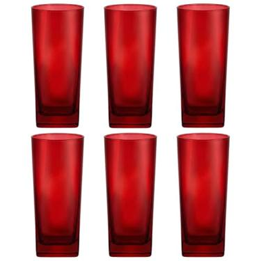 Imagem de Jogo 6 Copos de Vidro Redondo Texas 320ml Água e Suco - 6 Unidades Cor: Vermelho