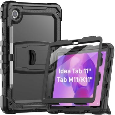 Imagem de HXCASEAC Capa para tablet Lenovo Tab M11 (TB-330 FU/TB-330XU), à prova de choque com protetor de tela/suporte embutido/suporte de caneta, capa Tab M11 para crianças/K11 LTE - preta