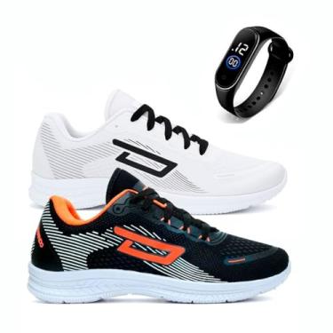 Imagem de Kit Tenis Masculino Esportivo Leve Confortável Academia Corrida + Relógio Digital (BCO-LAR, BR, Adulto, Numérico, 43)