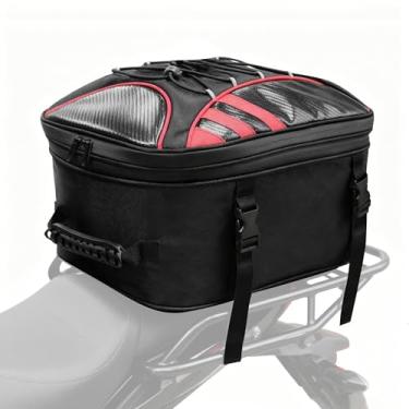 Imagem de MDSTOP Bolsa traseira de motocicleta, bolsa para capacete de assento de uso duplo, mochila com capa de chuva impermeável, bolsa expansível para assento traseiro de motocicleta de 22 a 34 L (preto +