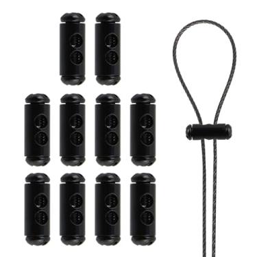 Imagem de Antrader Braçadeiras de cabo de aço, clipe de trava de corda de fio de furo duplo com tampa de parafuso, orifício de linha de 3 mm, preto, 10 peças