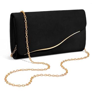 Imagem de XquiziFit Bolsa clutch feminina de camurça sintética formal com corrente destacável para festa de casamento, Preto