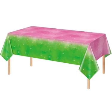 Imagem de YIDAKO 1 toalha de mesa para decoração de festa de bruxa, toalha de mesa retangular descartável rosa e verde, capa de mesa com tema de bruxa para crianças, chá de bebê, casamento, festa de aniversário