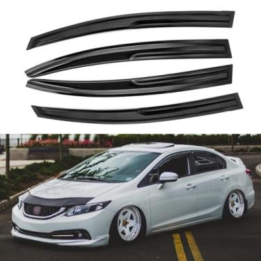 Imagem de AceRide Viseiras de janela compatíveis com Honda Civic Sedan 2012 2013 2014 2015, protetores de chuva, protetores solares, defletor de janela, estilo Mugen com fita adesiva, 4 peças