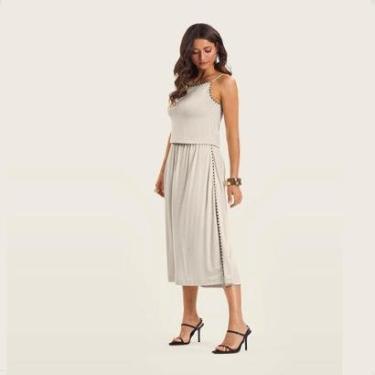 Imagem de Conjunto Blusa De Alça Saia Midi Cós Elástico Look Elegante-Feminino