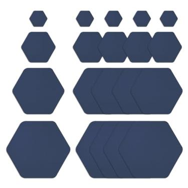 Imagem de 20 peças de remendos de reparo de jaqueta à prova d'água, autoadesivos, pré-cortados, kit de remendos de reparo de nylon para jaquetas, roupas, tendas, sacos de dormir, hexágono