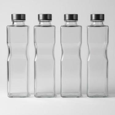 Imagem de 4 Garrafas Vidro Quadradas Transparente 1L Alimentos e Bebidas Água Sa