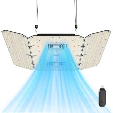 Imagem de VIVOSUN Aerolight Wing Aw400Se E Controlador Growhub E25, Lâmpada Led Para Cultivo 400W Com Ventilador De Circulação Integrado, Espectro Completo, Aplicativo Compatível E42A, Cobertura 12X1,5X1,5 M