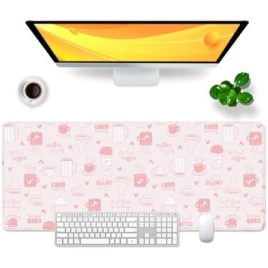 Imagem de Tapete de mouse grande rosa feminino com tema de café para jogos GG tapete de mesa 80 x 30 x 0,3 cm (café)