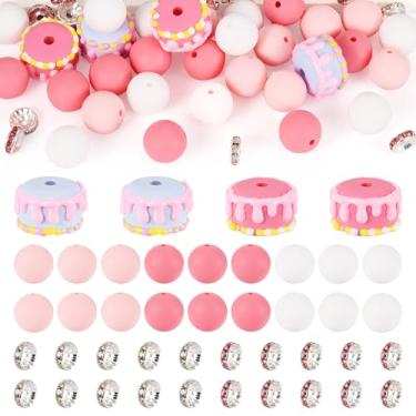 Imagem de Kit de 54 peças para fazer joias DIY 15 mm contas redondas de silicone contas espaçadoras de strass de vidro para caneta com contas, chaveiro faça você mesmo, pulseira, artesanato, fabricação de joias