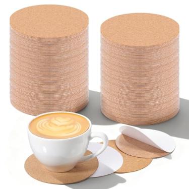 Imagem de YBEATY 200 peças de cortiça autoadesiva para porta-copos faça-você-mesmo, tapetes redondos de 1 mm de espessura de 10 cm com fundo adesivo forte, mini folhas de cortiça para parede, azulejos para