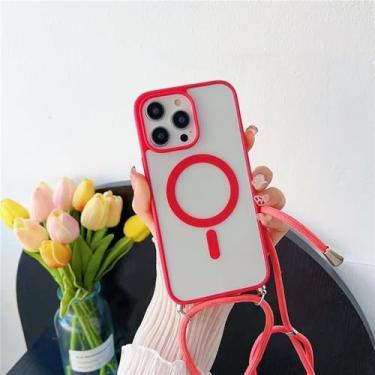 Imagem de Capa transparente com cordão transversal para iPhone 16, 15 Pro Max, 14 e 13, com cordão magnético e carregador sem fio, vermelha, para iPhone 16 Plus
