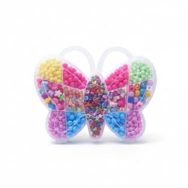 Imagem de Kit de Miçangas Artesanais para Pulseiras e Acessórios, Maleta Borboleta com 700 Peças Coloridas, Conjunto para Fazer Bijuterias e Artesanato