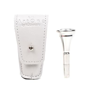 Imagem de Bolsa dupla para trompa francesa. Bolsa de transporte de couro vegano para proteção bucal. Suporte único para bocal. Acessórios para trompa francesa. Presente para trompa francesa (cinza, bolsa para