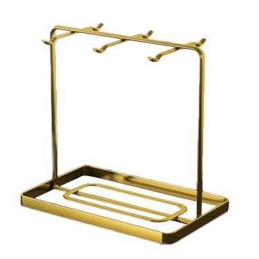 Imagem de LNQKJXIIA Boutiques US Suporte de árvore para caneca de café com 6 ganchos, organizador de copos de bancada de aço carbono para cozinha e cafeteria (ouro)