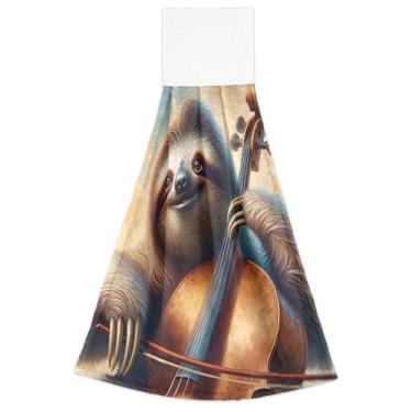 Imagem de Lindas toalhas de mão para pendurar violoncelo preguiça para cozinha conjunto de 2 toalhas de mão de cozinha macias absorventes decorativas, 46 x 35 cm