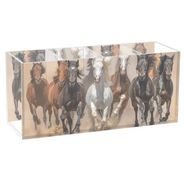 Imagem de TSENQUE Porta-lápis de mesa de pintura de animais de cavalos bonito suporte de lápis de acrílico colorido organizador de canetas