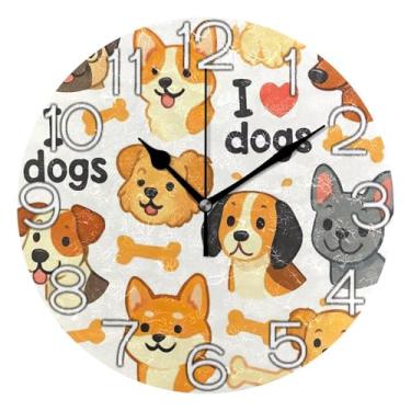 Imagem de GAIGEO Relógio de parede analógico decorativo funky alimentado por bateria relógio de cozinha rústico, decoração de parede retrô moderna art déco, cachorrinho fofo que os cães amam, 25 cm, mãos pretas