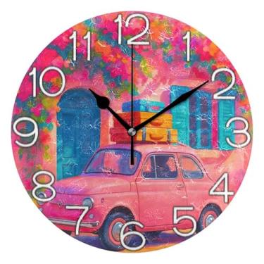 Imagem de GAIGEO Relógio de parede decorativo analógico estético silencioso sem tique-taque relógio de cozinha de escritório, sala de estar, decoração de parede moderna, desenho animado rosa vintage, 25 cm