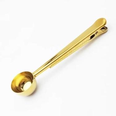 Imagem de 1 peça 2 em 1 clipe de vedação de colher de café de aço inoxidável prata acessórios de cozinha receptor de café expresso decoração cafeteira (ouro)