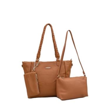 Imagem de Kit 3 Peças Bolsa Grande, Bolsinha Média Transversal e Carteira Feminina Alça Trançada Necessaire (Caramelo)