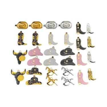 Imagem de Charms De Cowboy Ocidental Em Miniatura 3D, Chapéu De Cowgirl, Botas D