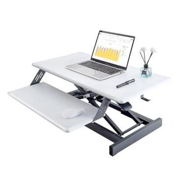 Imagem de Suporte de mesa para laptop, mesa dobrável para laptop, bandeja dobrável para café da manhã, suporte de leitura e escrita, com gavetas de teclado para cama, sofá, chão (55 cm/21,6 pol, branco)