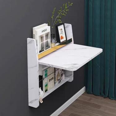 Imagem de Mesa de jantar dobrável montada na parede, mesa de jantar dobrável de madeira, prateleira de mesa suspensa dobrável, mesa de parede para espaços pequenos, mesa flutuante (83,8 cm/33 pol, branca)