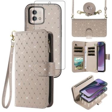 Imagem de Asuwish Capa carteira compatível com Motorola Moto G Stylus 5G 2023 com zíper para celular e protetor de tela, alça transversal, flip com glitter, porta-cartões, capa para celular para GStylus G5