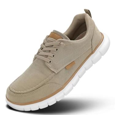 Imagem de Vooncosir Tênis de caminhada masculino, confortável, moderno, sem cadarço, para corrida, trabalho, tênis, esportivo, malha leve, Caqui, 42