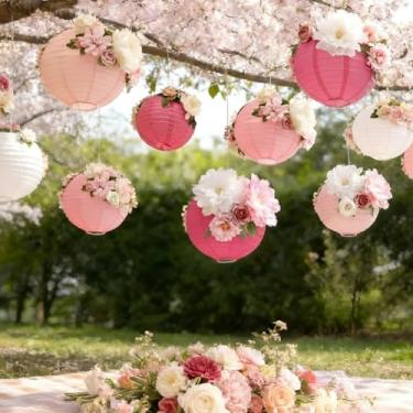 Imagem de Zeyune Kit de lanternas de papel para festa de chá com tema de primavera, flores artificiais, decorações 3D hibisco, peônia, camélia, brotos, decoração para casamento, aniversário, férias, noivado