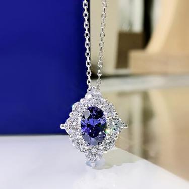 Imagem de Lindo colar de pingente de zircônia cúbica azul oval feminino temperamento elegante joia de casamento, 40cm 5cm, Metal, Zircônia cúbica