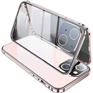 Imagem de VEVEL Capa magnética para iPhone 14 Pro Max, capa de telefone de vidro temperado dupla face com protetor de câmera e trava de segurança, capa protetora completa 360 para iPhone 14 Pro Max 2022 (Cor: rosa)