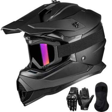 Imagem de ILM Capacetes de bicicleta suja adultos homens mulheres motocross ATV capacete off-road com óculos luvas máscara DOT modelo WS901 (preto fosco, P)