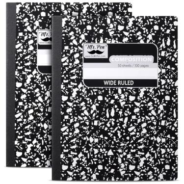 Imagem de Mr. Pen - Caderno de composição, pacote com 2, pautado largo, 50 folhas, 24,7 cm x 19,0 cm, mármore preto, livro de composição, caderno de redação, caderno de anotações, material de volta às aulas