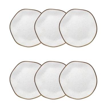 Imagem de Jogo de 6 Pratos Sobremesa Oxford Ryo Maresia 21,5 Cm Branco e Marrom