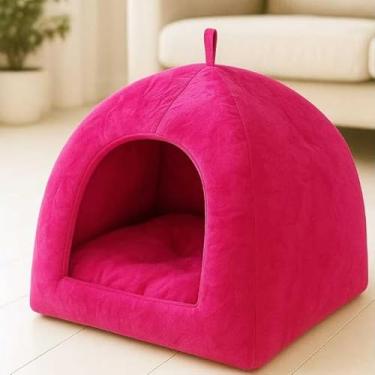 Imagem de Cama e Toca Pet 2 em 1 – Almofada Removível, Fundo Impermeável – Conforto para Cães e Gatos Pequenos e Médios(Suede Rosa,GG)