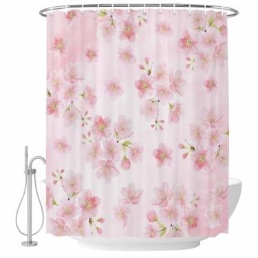 Imagem de Cortina de chuveiro floral flor de cerejeira primavera flores rosa conjunto de cortinas de banho de tecido impermeável para banheiro decoração de banheira acessórios de casa 182 x 182 cm
