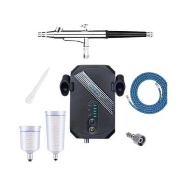 Imagem de Kit De Aerógrafo De Ação Dupla 30PSI Com Compressor Redutor De Ruído, 