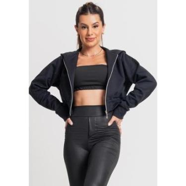 Imagem de Casaco Jaqueta Zíper Bomber Moletom Cropped Flanelado Inverno Mvb Modas-Feminino