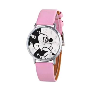 Imagem de Relógio De Pulso Feminino Ultrafino Com Pulseira De Couro Preto Disney