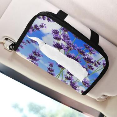 Imagem de SEHANY Porta-lenços de papel de carro lavanda roxa, caixa de lenços para carro, viseira solar, porta-guardanapos retangular, dispensador de máscara de carro, caixa de lenços de papel para automóvel