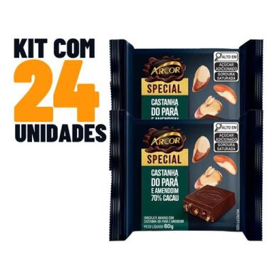 Imagem de Kit 24x De 60g Chocolate 70% Arcor Special Castanha Do Pará