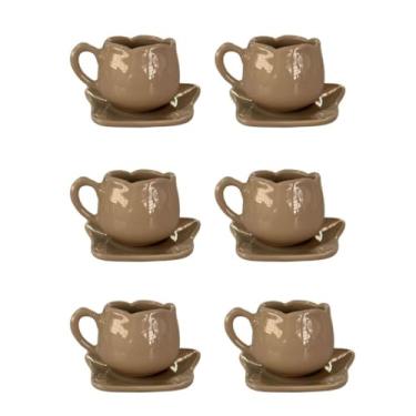 Imagem de Xícaras Chá 200 ML Tulipa Pires Café Leite Cozinha Branco Decoração Sofisticação Delicado(AREIA)