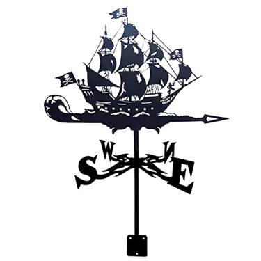 Imagem de Cata-vento de aço inoxidável com ornamento de veleiro, estaca de jardim, indicador de direção do vento, suporte de telhado de jardim, jardim, quintal, estilo 1